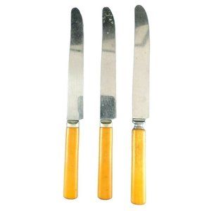 VINTAGE Art Deco MCM Bakelite Butterscotch Dinner Knife - Silverware Lot of 3